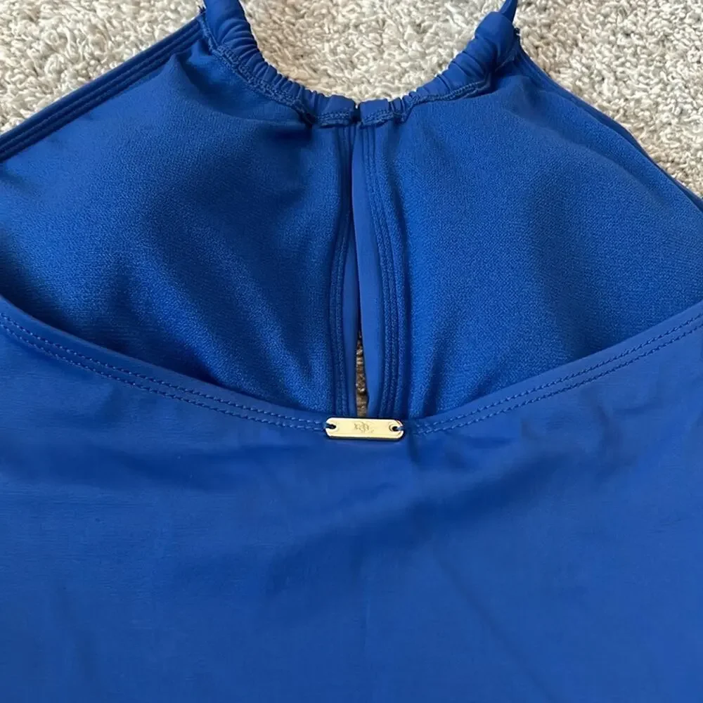 NWT $135 LAUREN Ralph Lauren Plus Sz 14 Sapphire Blue One‎ Piece Swimsuit Halter